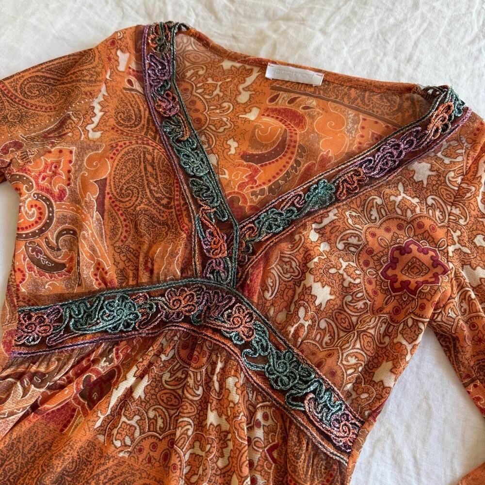 Vintage european micro mesh orange long sleeve top - Picture 2 of 7